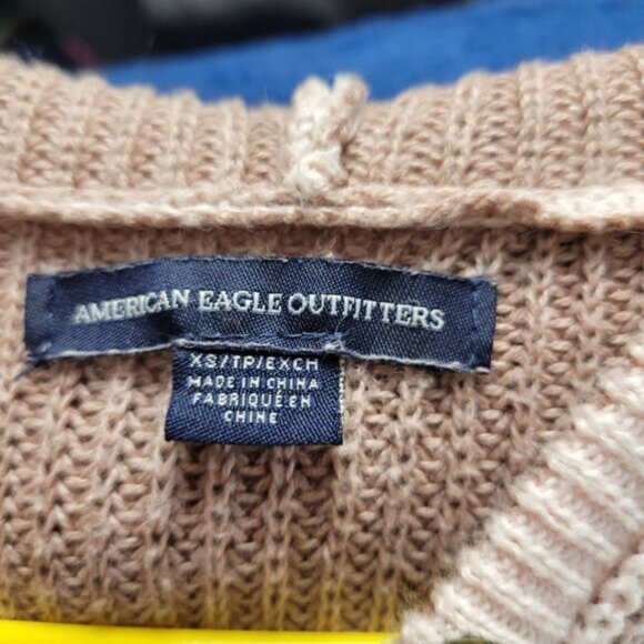 American Eagle Outfitters Hoodie Knit BOHO neutral Beige XS relaxed cozy slouchy - Picture 10 of 11